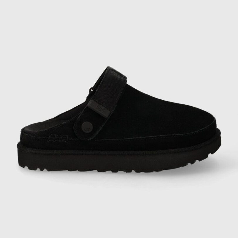 UGG papuci din piele intoarsa Goldenstar Clog culoarea negru