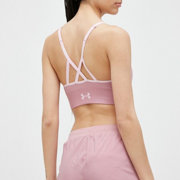 Under Armour sutien sport Longline Rib culoarea roz preţ