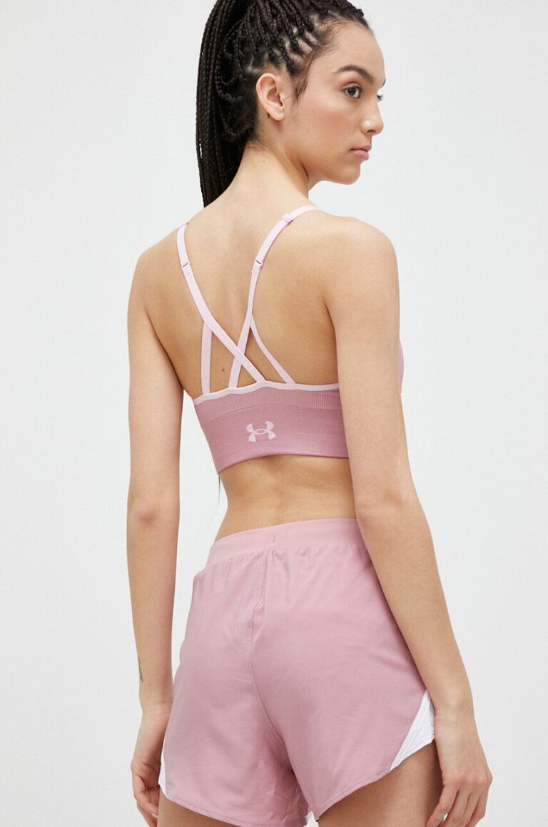 Under Armour sutien sport Longline Rib culoarea roz preţ