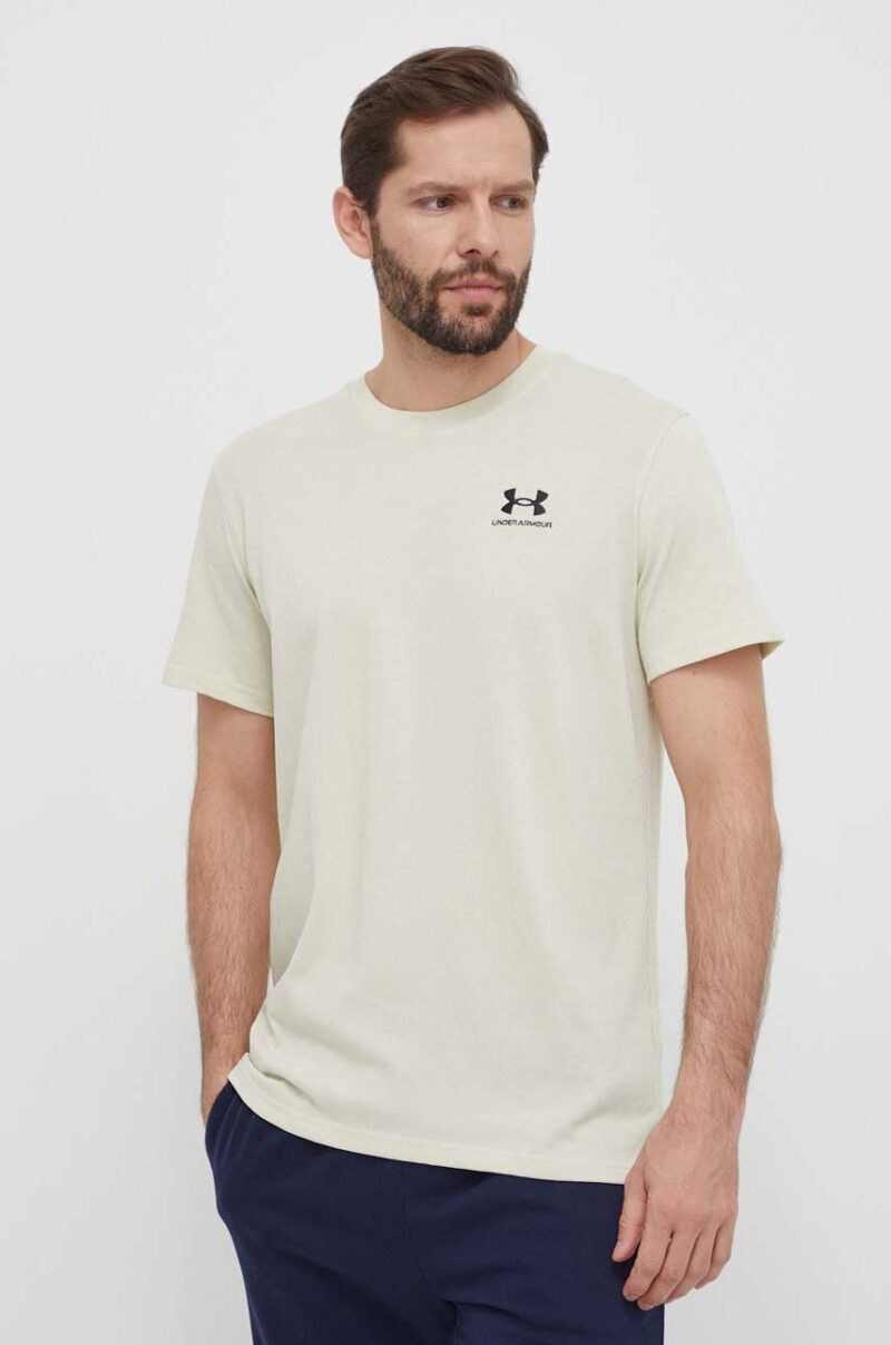 Under Armour tricou de antrenament Logo Embroidered culoarea bej