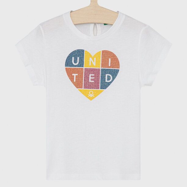 United Colors of Benetton Tricou de bumbac pentru copii culoarea alb