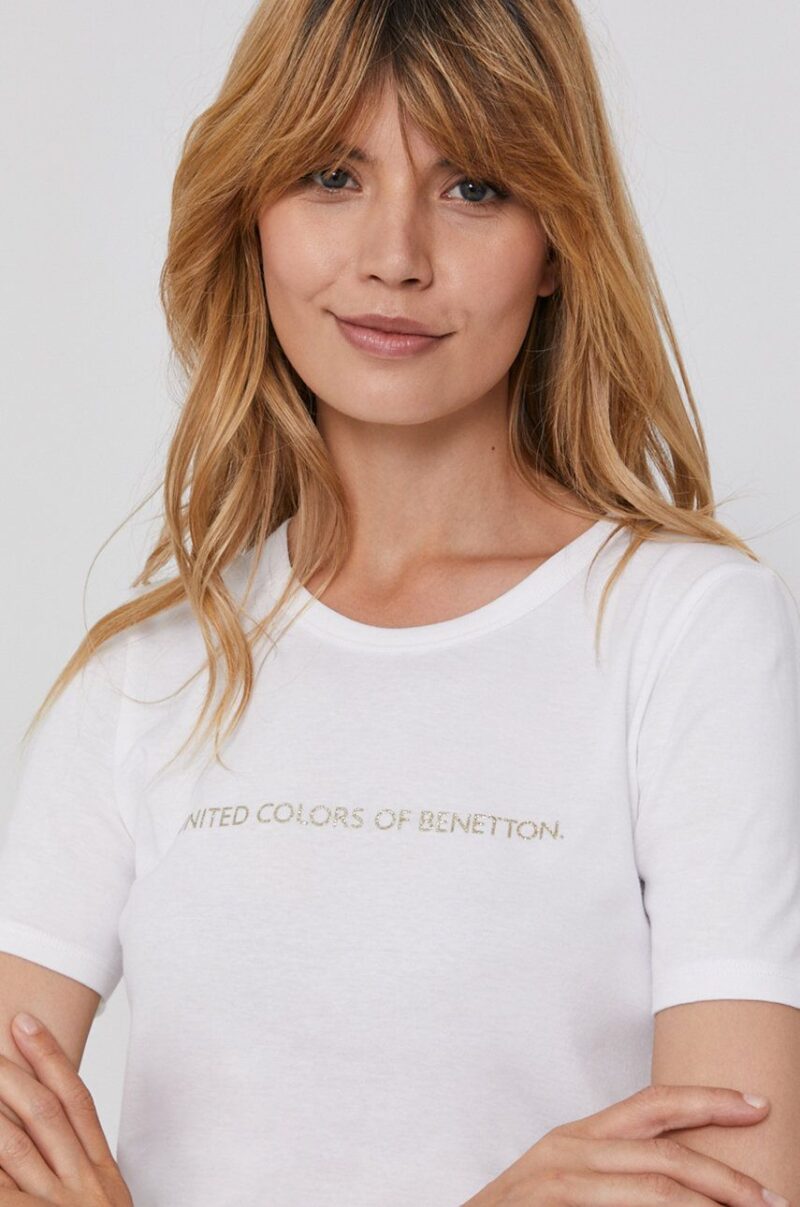 United Colors of Benetton Tricou din bumbac culoarea alb