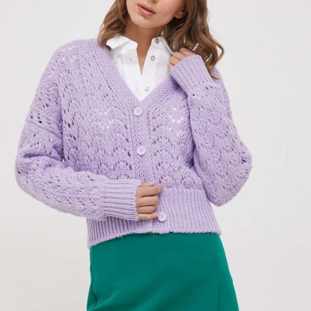 United Colors of Benetton cardigan din amestec de lana culoarea violet