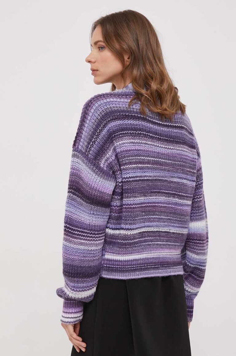 United Colors of Benetton cardigan din lana culoarea violet preţ