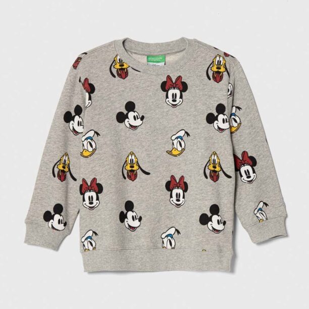 United Colors of Benetton hanorac de bumbac pentru copii x Disney culoarea gri