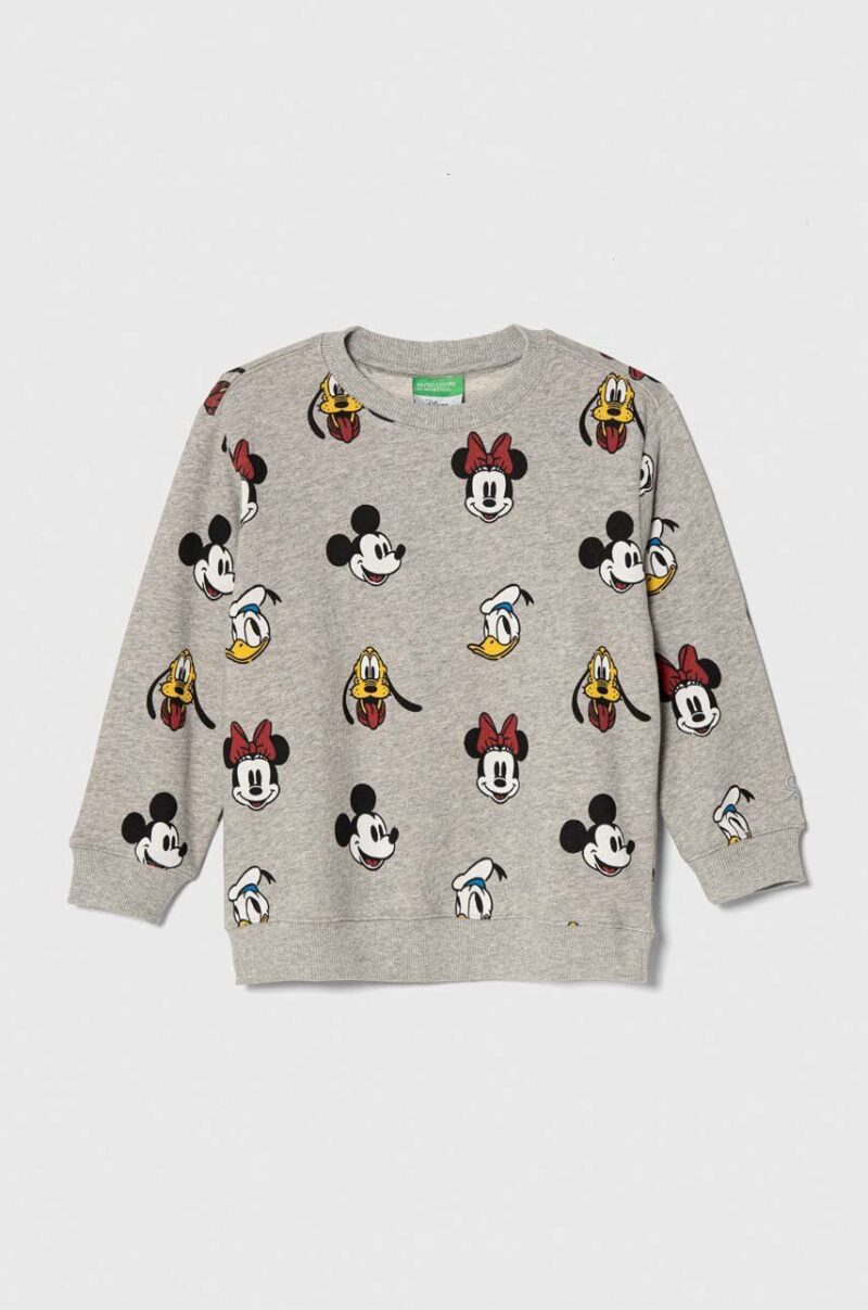 United Colors of Benetton hanorac de bumbac pentru copii x Disney culoarea gri