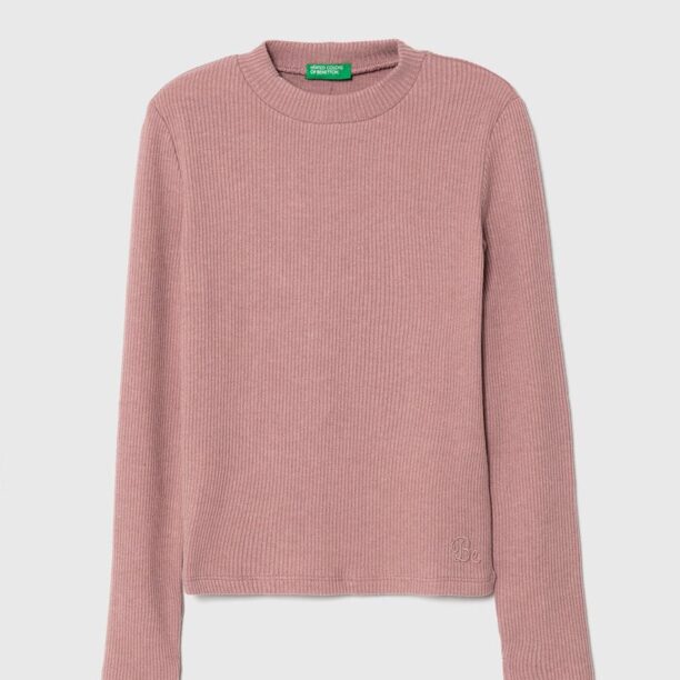 United Colors of Benetton longsleeve copii culoarea roz