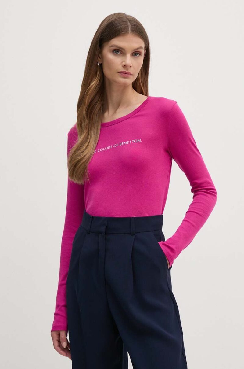 United Colors of Benetton longsleeve din bumbac culoarea roz