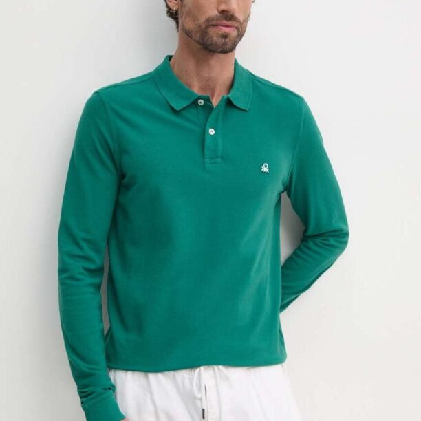 United Colors of Benetton longsleeve din bumbac culoarea verde