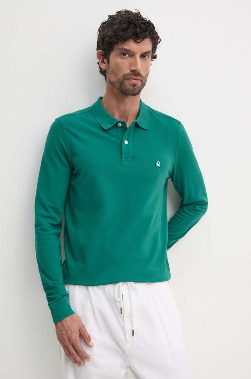 United Colors of Benetton longsleeve din bumbac culoarea verde