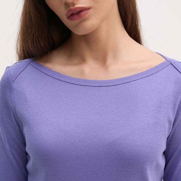 United Colors of Benetton longsleeve din bumbac culoarea violet preţ