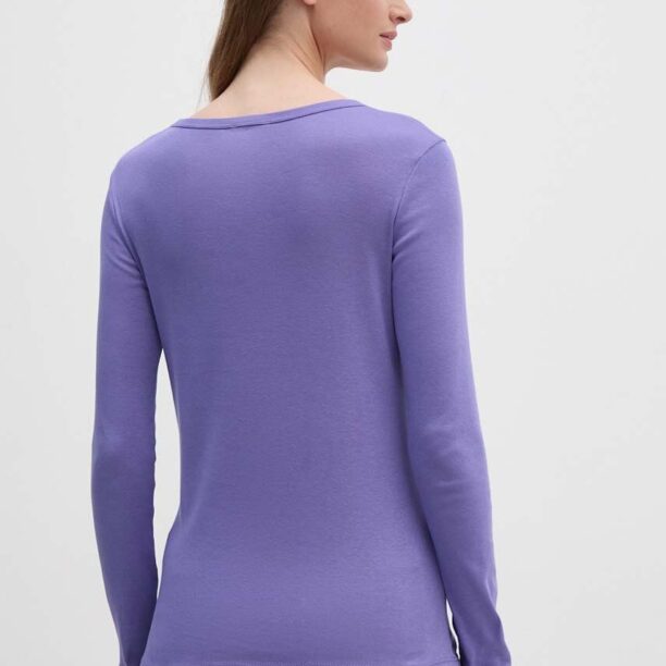 United Colors of Benetton longsleeve din bumbac culoarea violet preţ