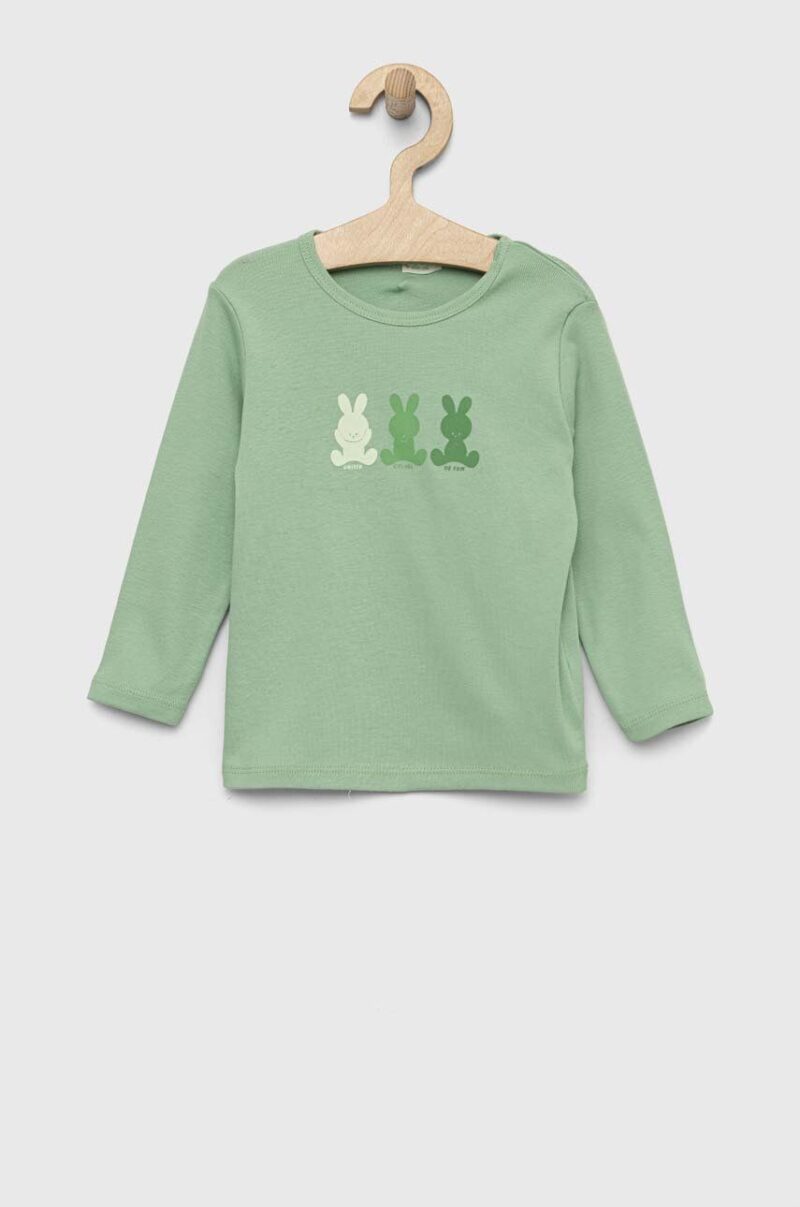 United Colors of Benetton longsleeve din bumbac pentru bebeluși culoarea verde