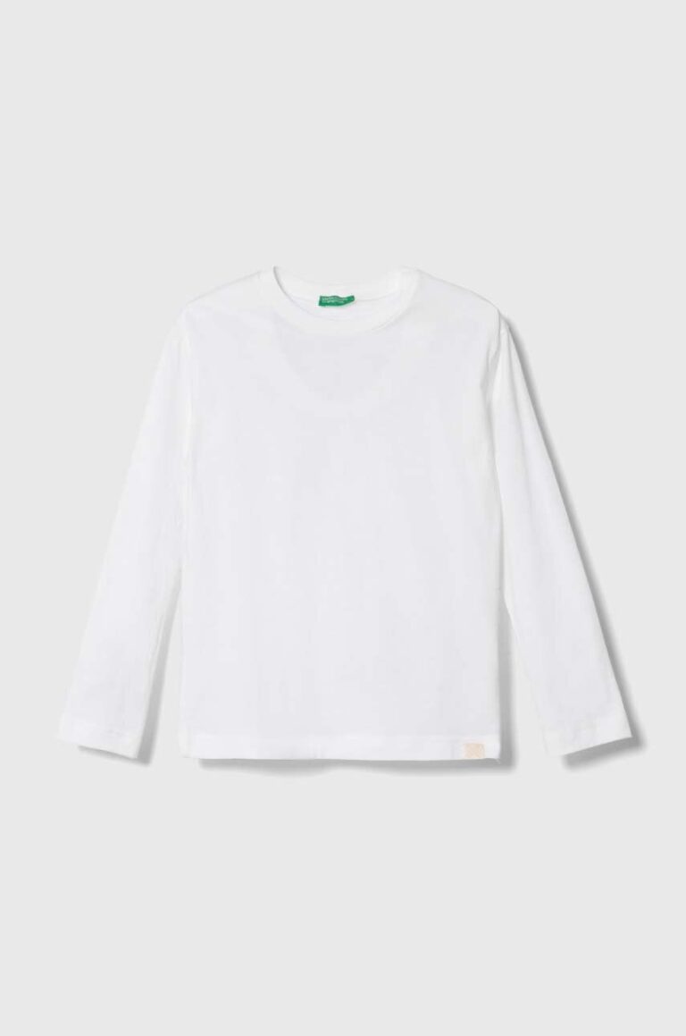 United Colors of Benetton longsleeve din bumbac pentru copii culoarea alb