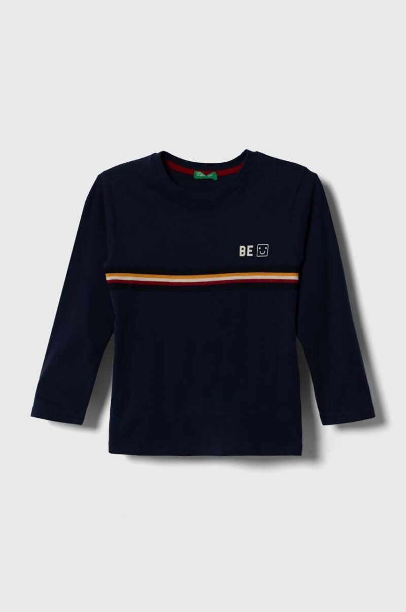 United Colors of Benetton longsleeve din bumbac pentru copii culoarea albastru marin