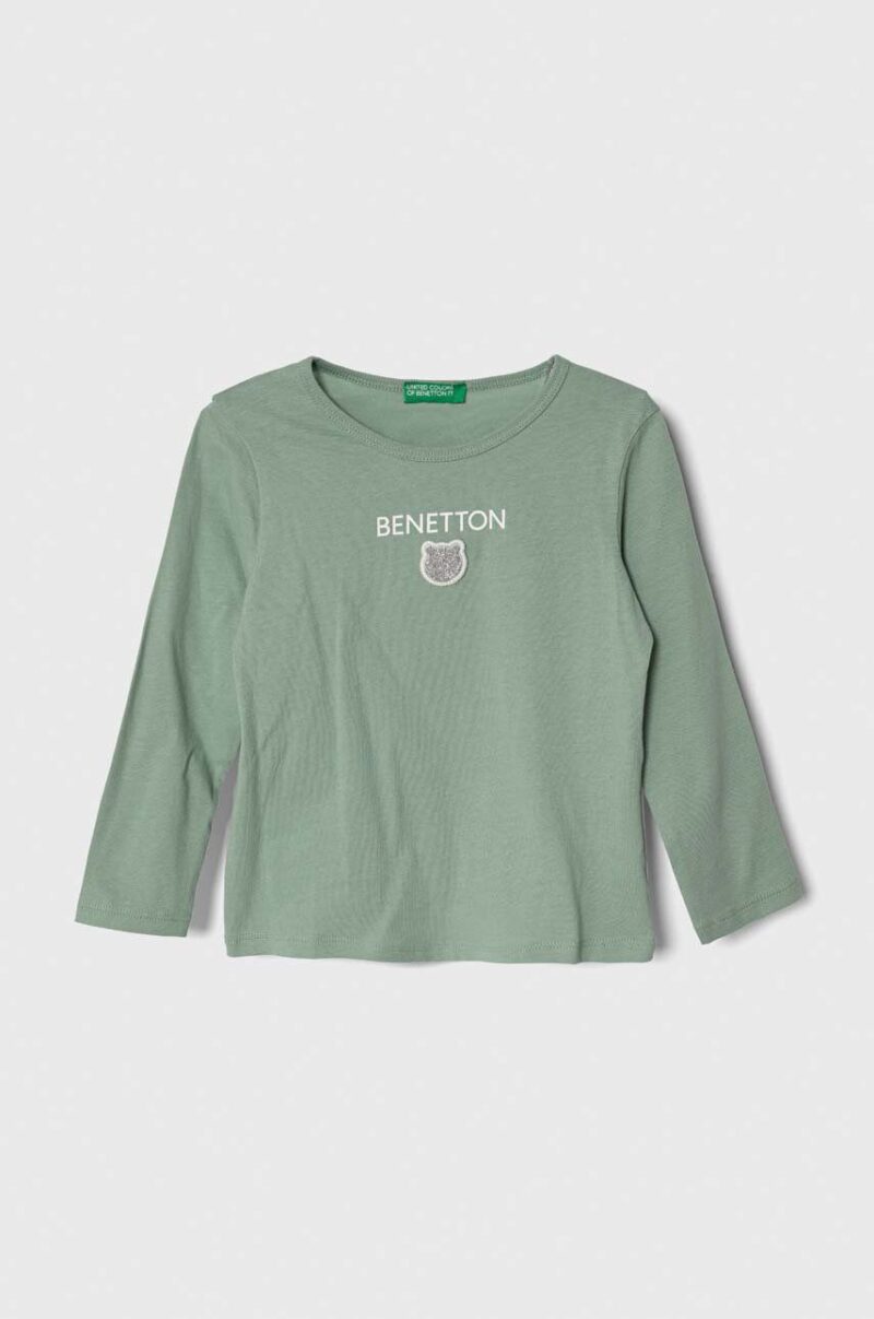 United Colors of Benetton longsleeve din bumbac pentru copii culoarea verde