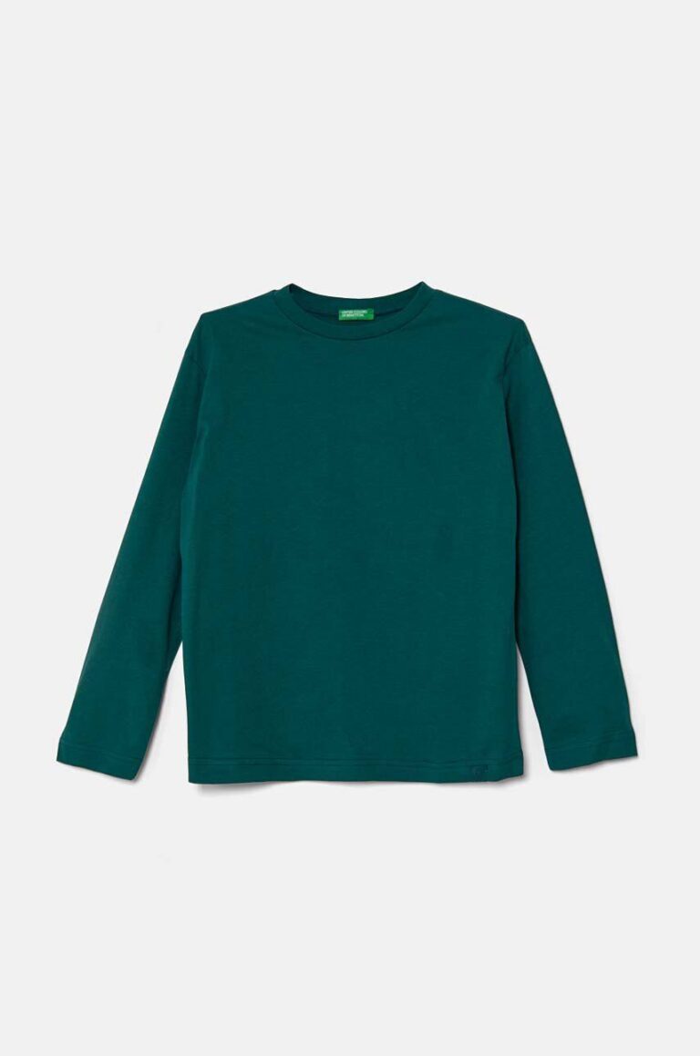 United Colors of Benetton longsleeve din bumbac pentru copii culoarea verde