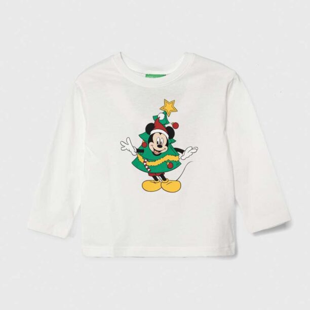 United Colors of Benetton longsleeve din bumbac pentru copii x Disney culoarea alb