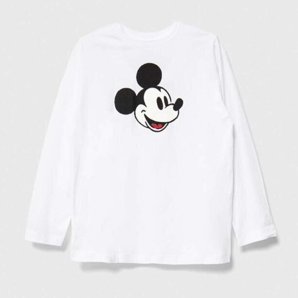 United Colors of Benetton longsleeve din bumbac pentru copii x Disney culoarea alb