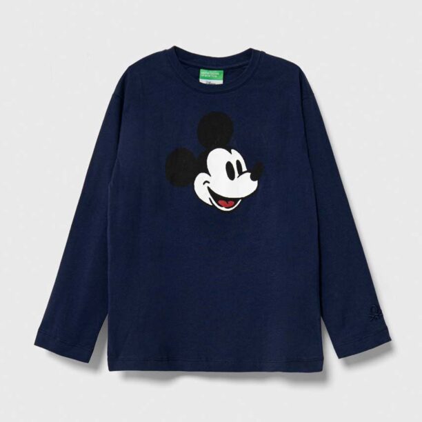 United Colors of Benetton longsleeve din bumbac pentru copii x Disney culoarea albastru marin