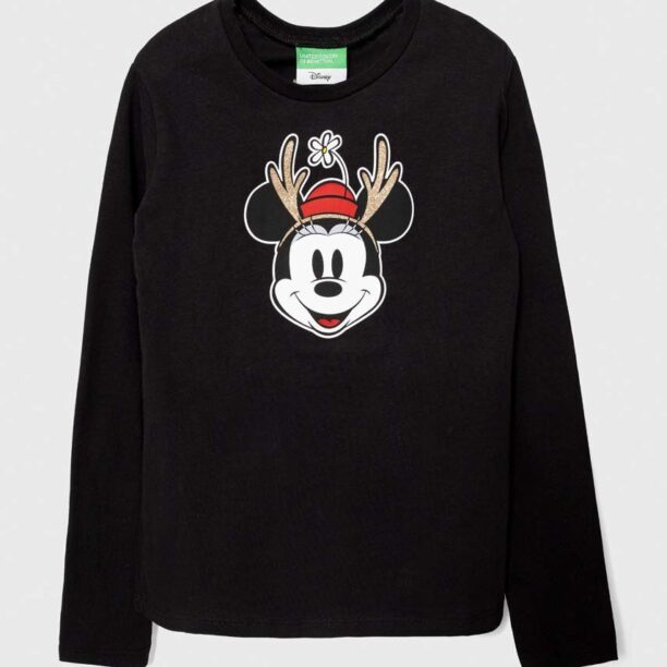 United Colors of Benetton longsleeve din bumbac pentru copii x Disney culoarea negru