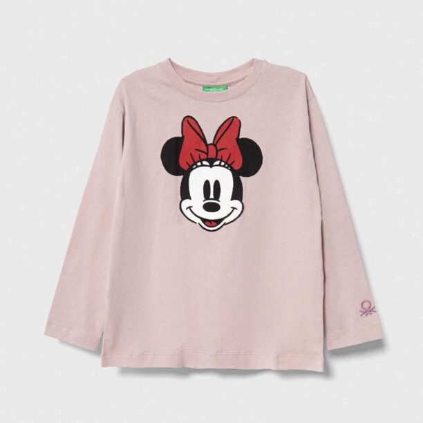 United Colors of Benetton longsleeve din bumbac pentru copii x Disney culoarea roz