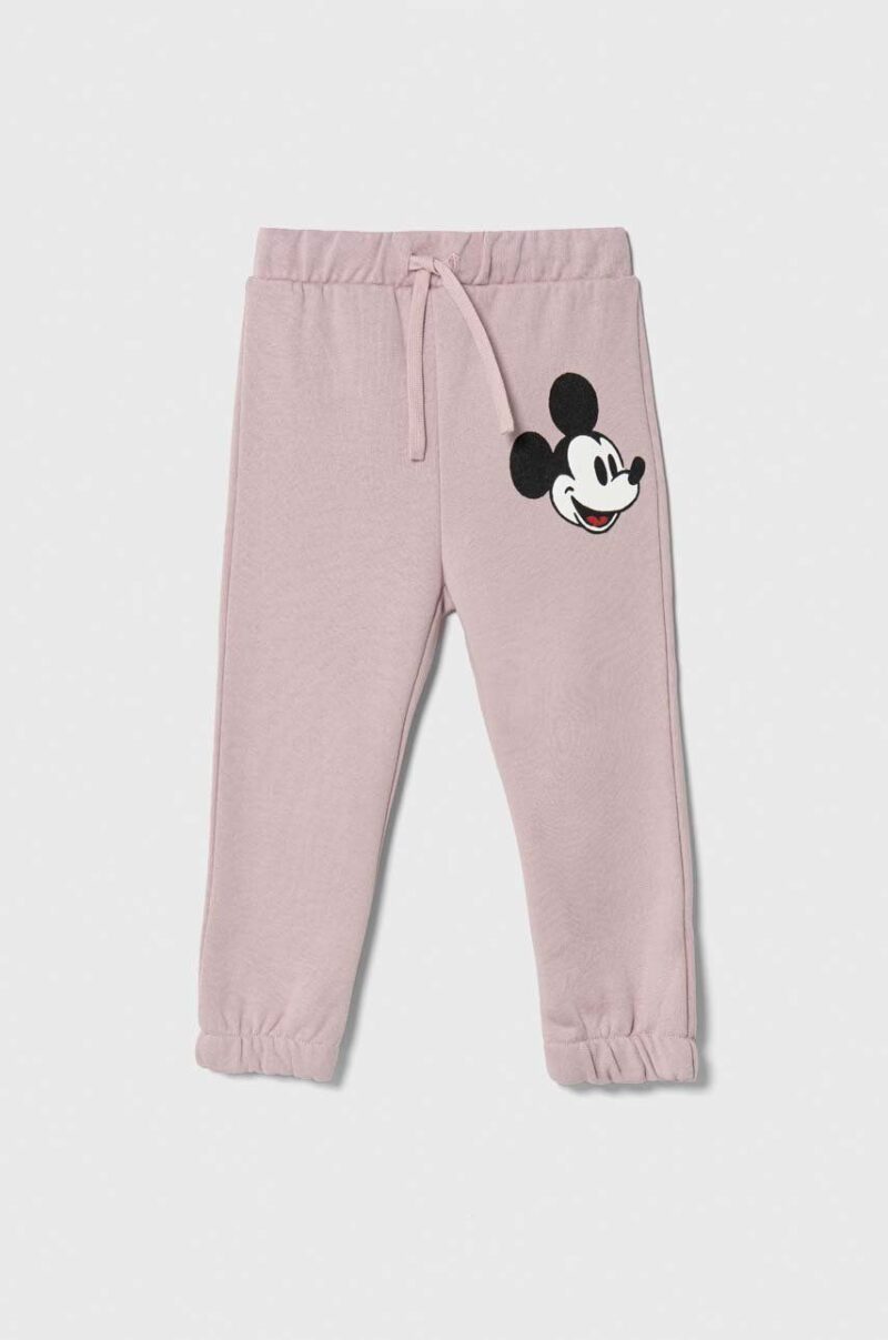 United Colors of Benetton pantaloni de trening din bumbac pentru copii x Disney culoarea violet