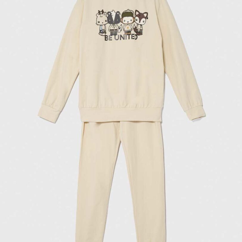 United Colors of Benetton pijama copii culoarea bej