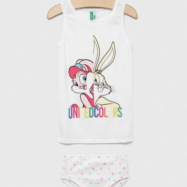 United Colors of Benetton pijama copii x Looney Tunes culoarea alb