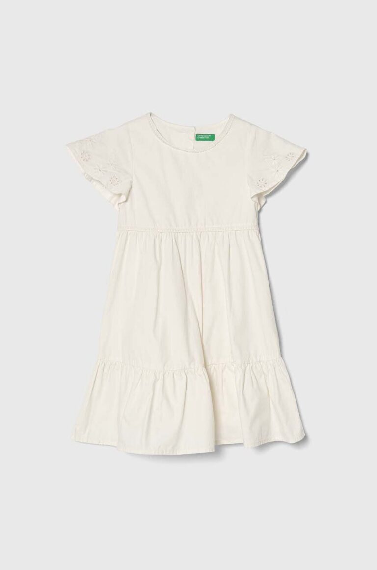 United Colors of Benetton rochie din bumbac pentru copii culoarea bej