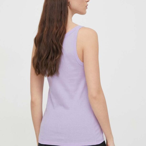 United Colors of Benetton top din bumbac culoarea violet preţ