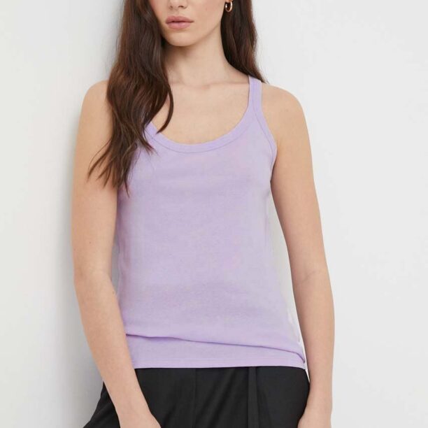 United Colors of Benetton top din bumbac culoarea violet