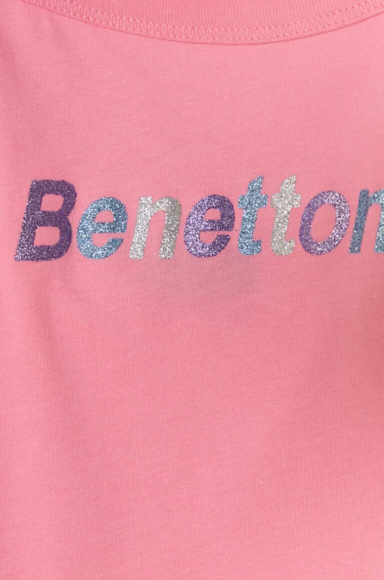 United Colors of Benetton top din bumbac pentru copii culoarea roz preţ