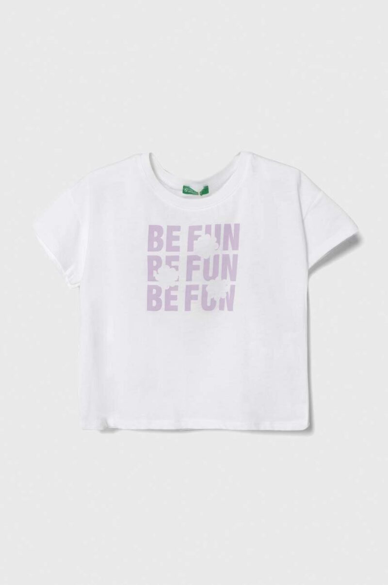 United Colors of Benetton tricou de bumbac pentru copii culoarea alb