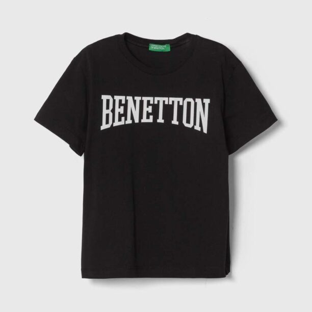 United Colors of Benetton tricou de bumbac pentru copii culoarea negru