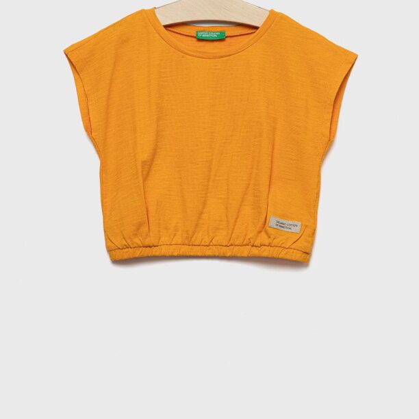 United Colors of Benetton tricou de bumbac pentru copii culoarea portocaliu