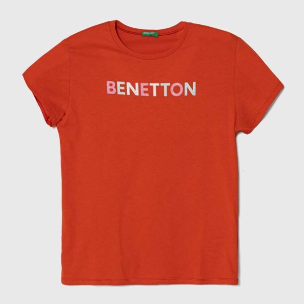 United Colors of Benetton tricou de bumbac pentru copii culoarea portocaliu