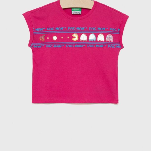 United Colors of Benetton tricou de bumbac pentru copii culoarea roz