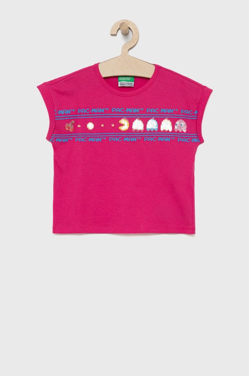 United Colors of Benetton tricou de bumbac pentru copii culoarea roz