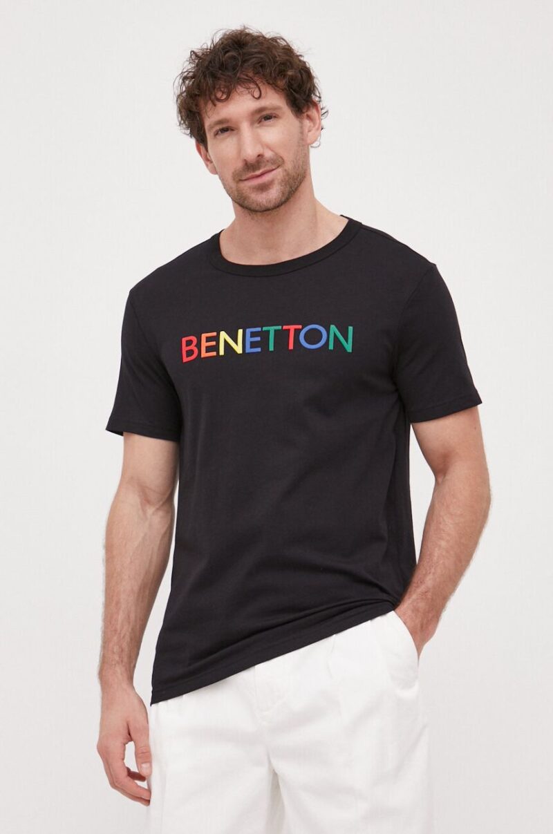 United Colors of Benetton tricou din bumbac culoarea negru