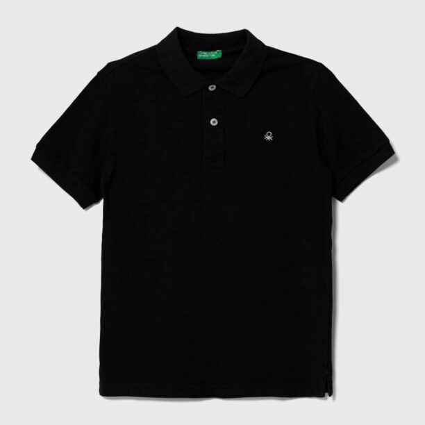 United Colors of Benetton tricouri polo din bumbac pentru copii culoarea negru