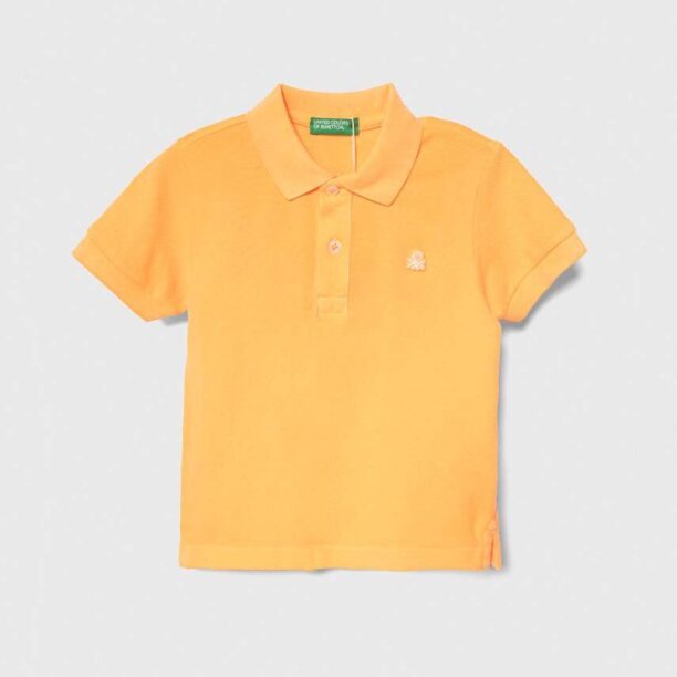 United Colors of Benetton tricouri polo din bumbac pentru copii culoarea portocaliu