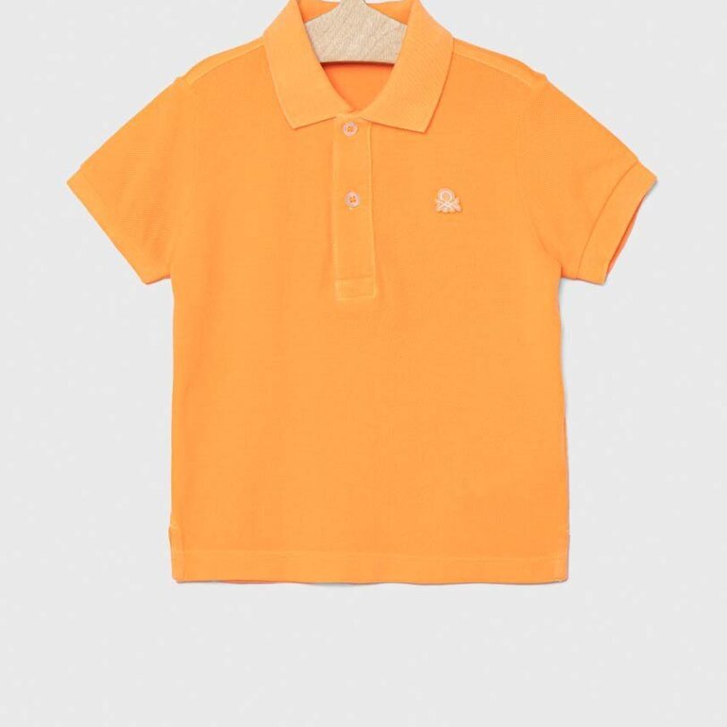 United Colors of Benetton tricouri polo din bumbac pentru copii culoarea portocaliu