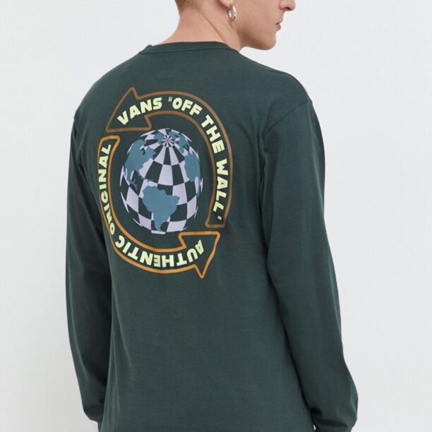 Vans longsleeve din bumbac culoarea verde