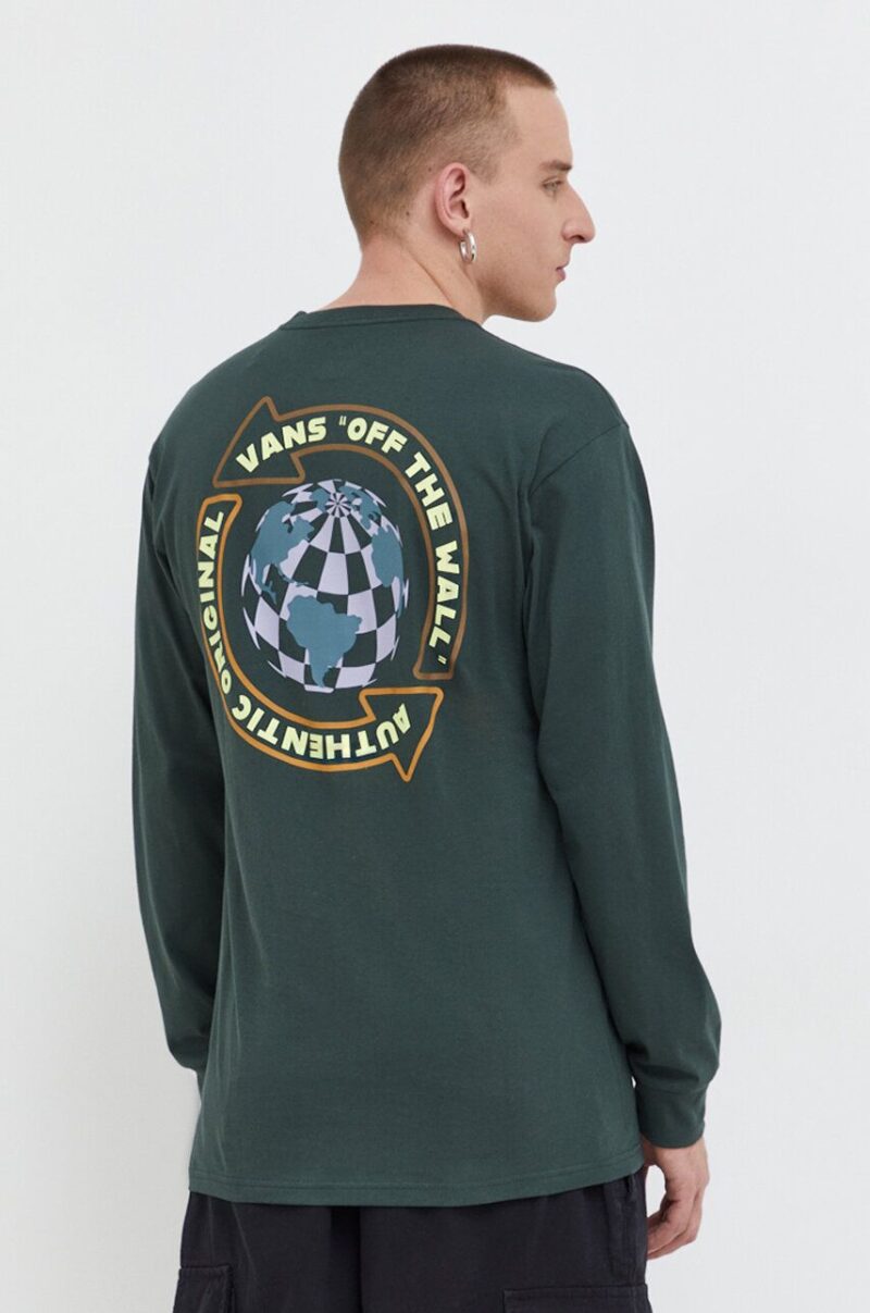 Vans longsleeve din bumbac culoarea verde