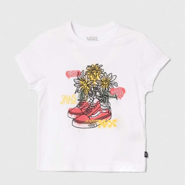 Vans tricou de bumbac pentru copii DAISY SHOE MINI culoarea alb