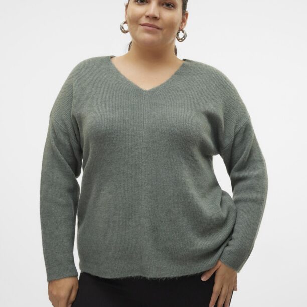 Preţ Vero Moda Curve Pulover 'VMCREWLEFILE'  verde închis