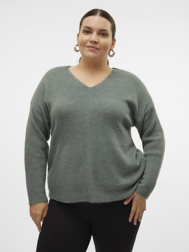 Preţ Vero Moda Curve Pulover 'VMCREWLEFILE'  verde închis