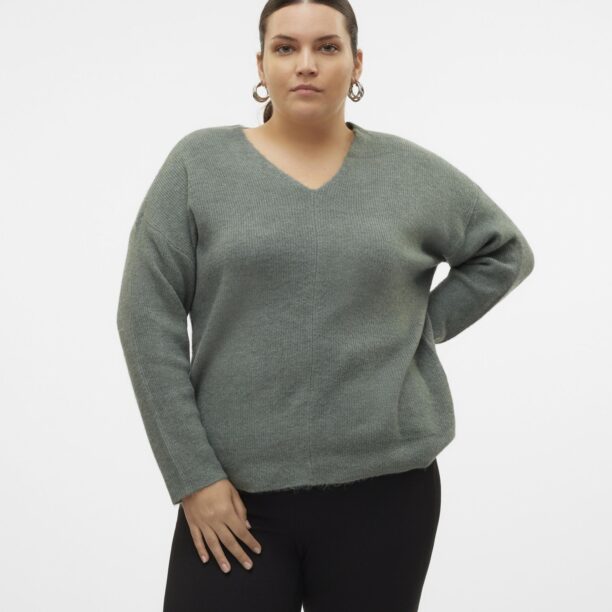 Vero Moda Curve Pulover 'VMCREWLEFILE'  verde închis