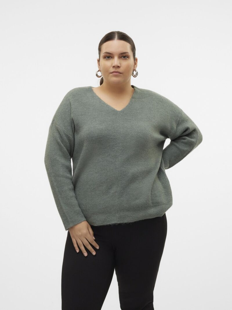 Vero Moda Curve Pulover 'VMCREWLEFILE'  verde închis